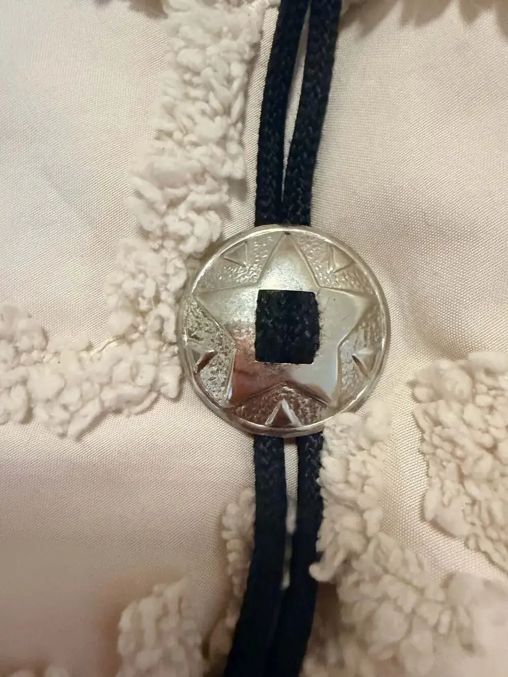 Western Texas Star Bolo Tie with Black Cord and Silver-Tone Tips